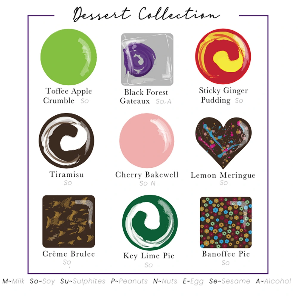 Vegan Dessert Collection Box Artisan chocolate flavour collection guide display