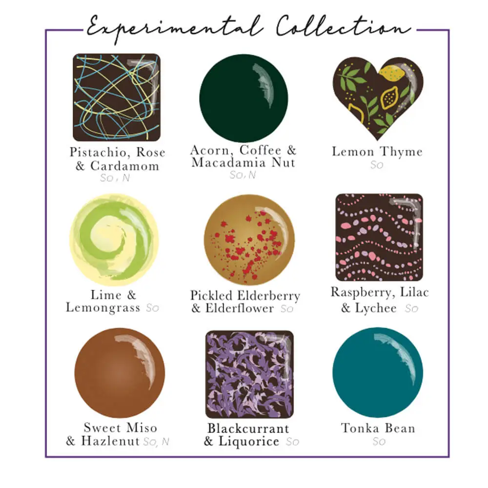 Luxury vegan artisan chocolates beautifully presented in gift box
