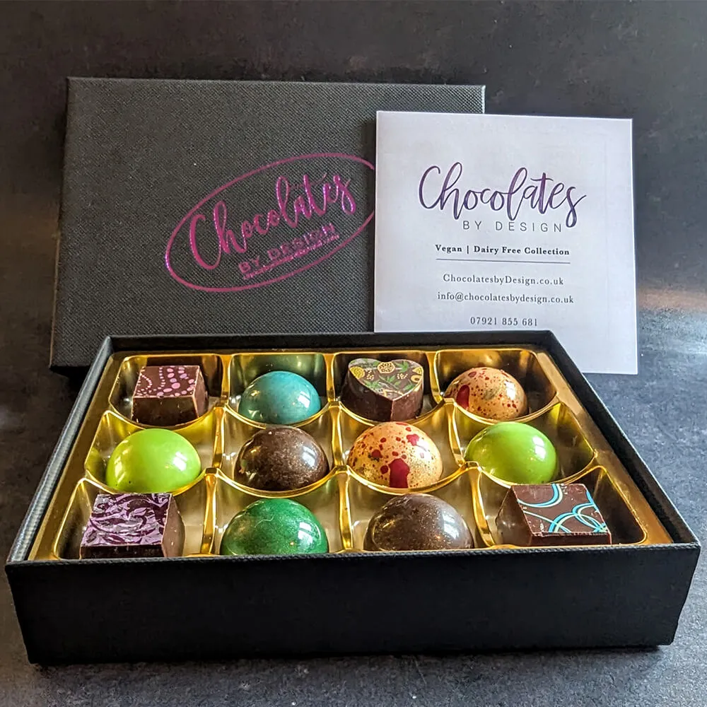 Premium vegan truffles and chocolates in presentation box