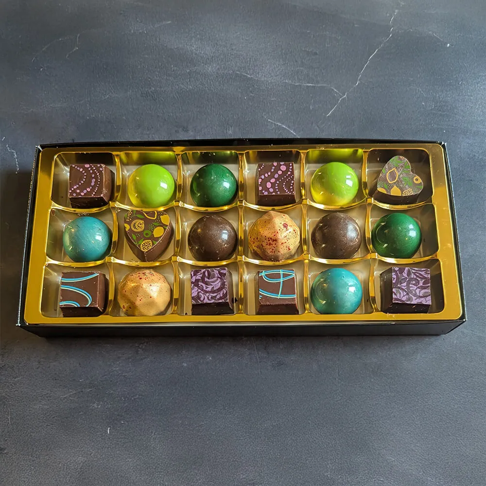 Gourmet vegan chocolate selection in elegant gift box
