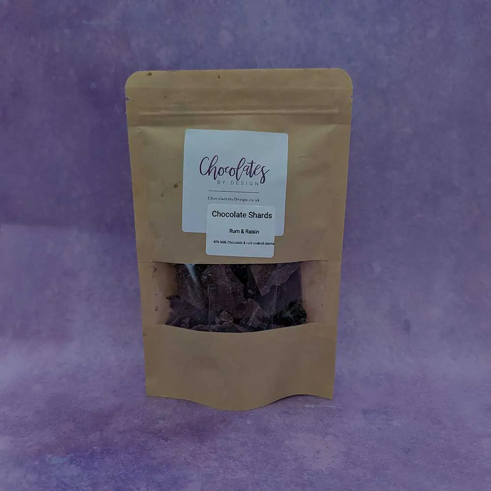 Artisan chocolate pouch packaging by Chocolates by Design Yorkshire.