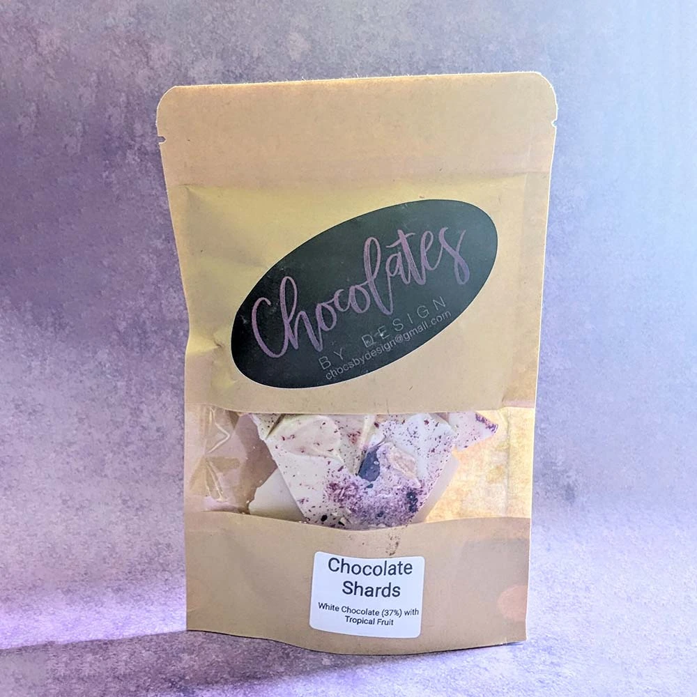 Chocolates by Design gift pouch with chocolate fruit mix.