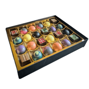 Premium vegan truffles and chocolates in presentation box